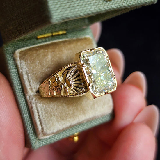 Forest Sprite - Nature Inspired Solitaire with Mountains, Trees and Sun - Fantasy Fine Jewelry 14k Gold image  11