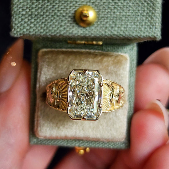 Forest Sprite - Nature Inspired Solitaire with Mountains, Trees and Sun - Fantasy Fine Jewelry 14k Gold image  8