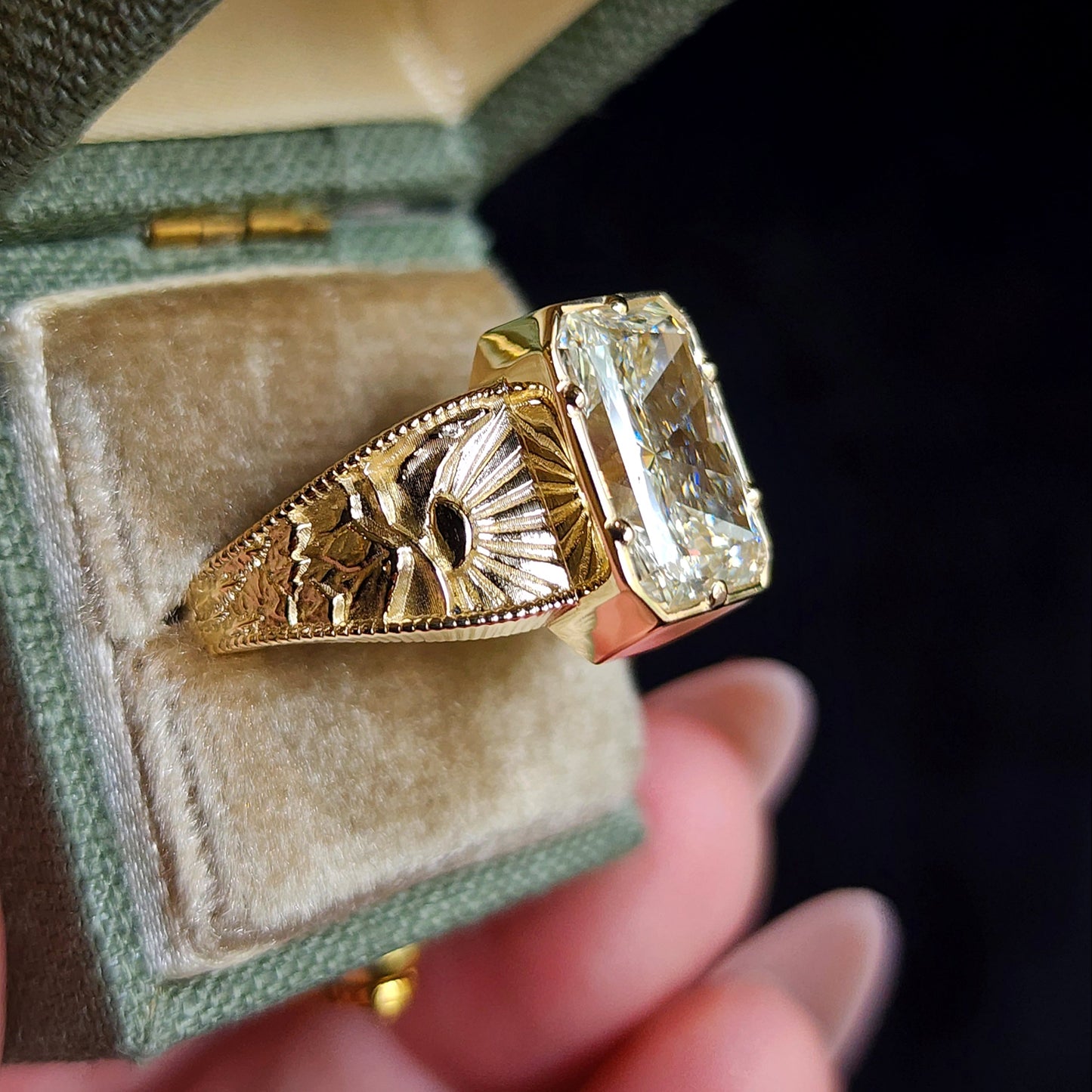 Forest Sprite - Nature Inspired Solitaire with Mountains, Trees and Sun - Fantasy Fine Jewelry 14k Gold image  10