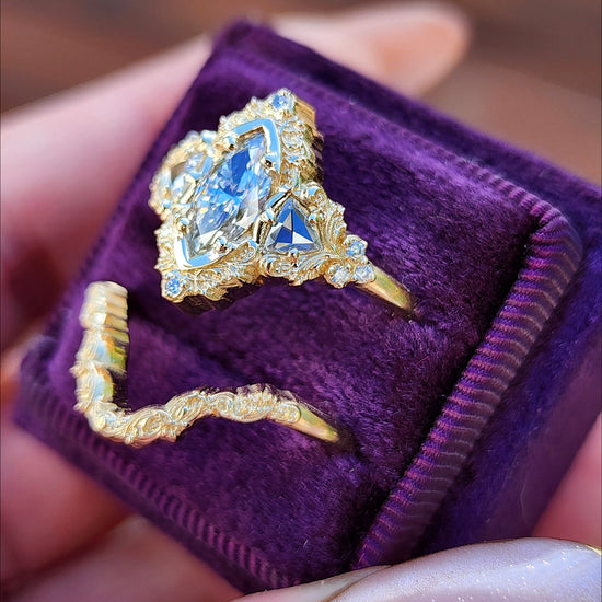  .78ct Marquise Lab Diamond Delilah Engagement Ring Set with Rose Cut Diamond Trillions - 14k Yellow Gold image 8