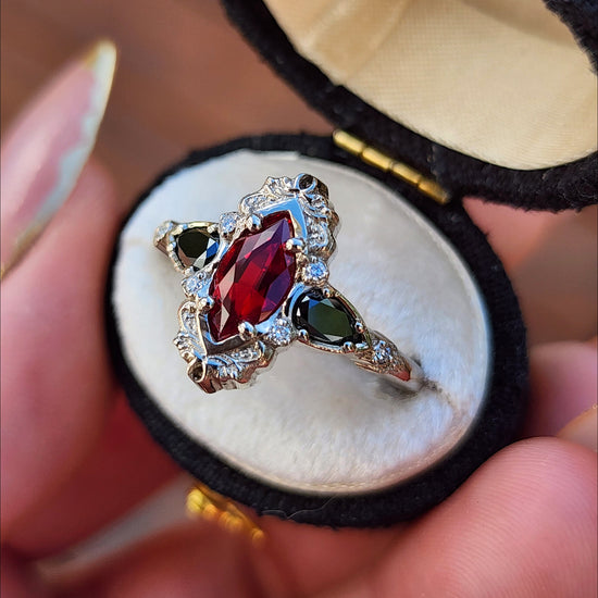  Ruby Marquise Odette Engagement Ring Set with Black Diamond Pears - 14k Palladium White Gold image 4