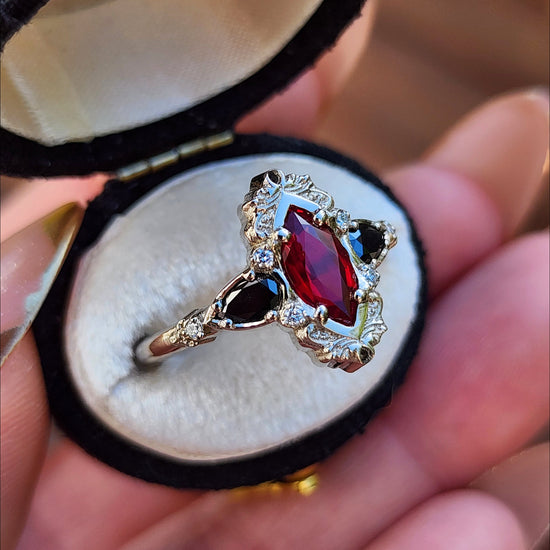  Ruby Marquise Odette Engagement Ring Set with Black Diamond Pears - 14k Palladium White Gold image 5