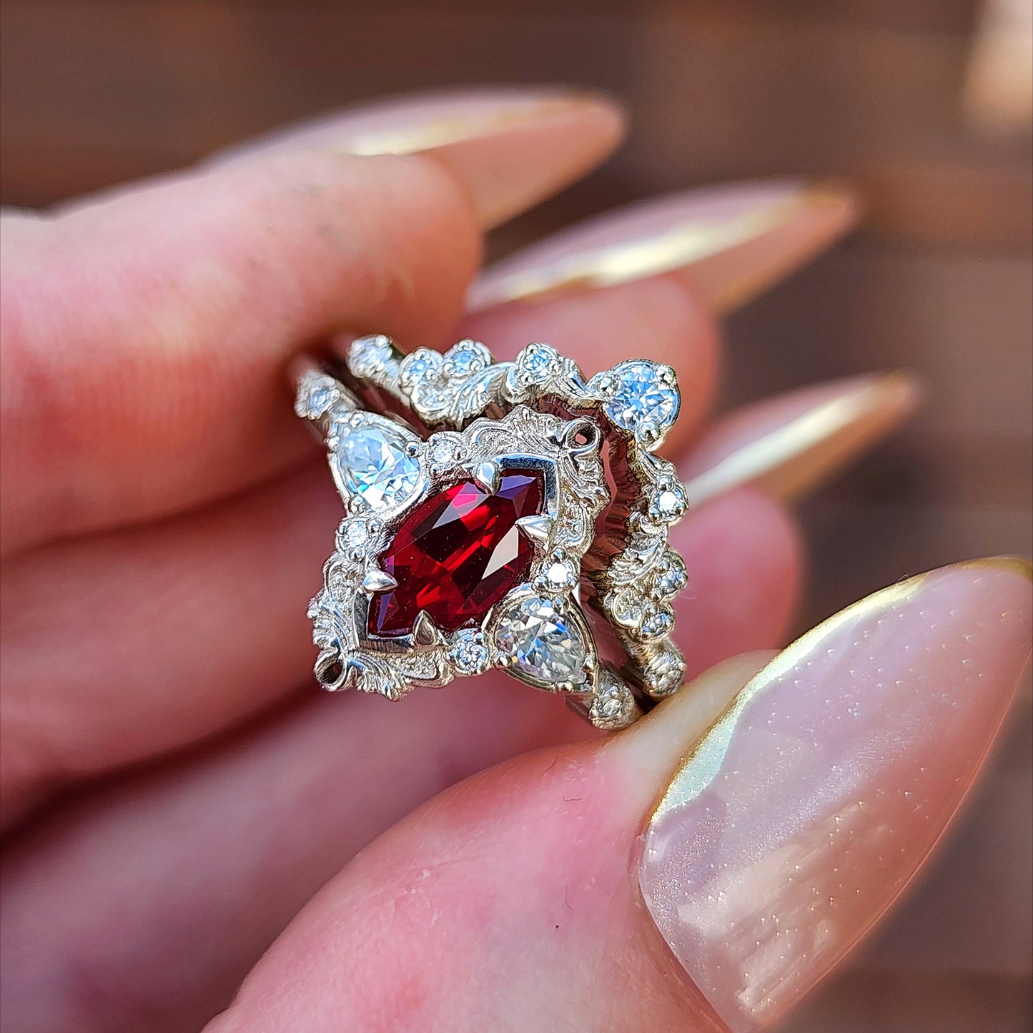 Chatham Ruby Odette Marquise Engagement Ring Set image 2