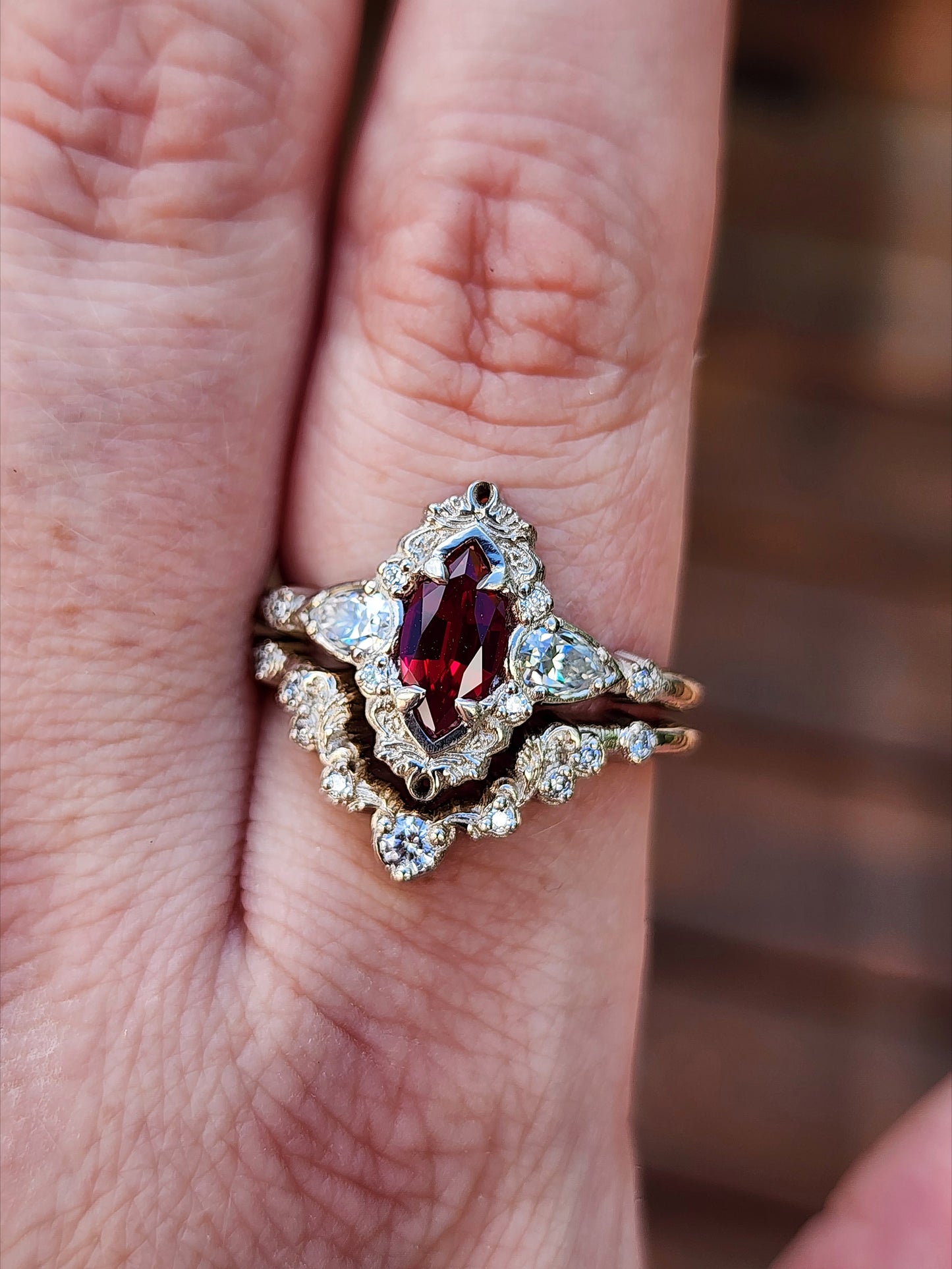 Chatham Ruby Odette Marquise Engagement Ring Set image 5
