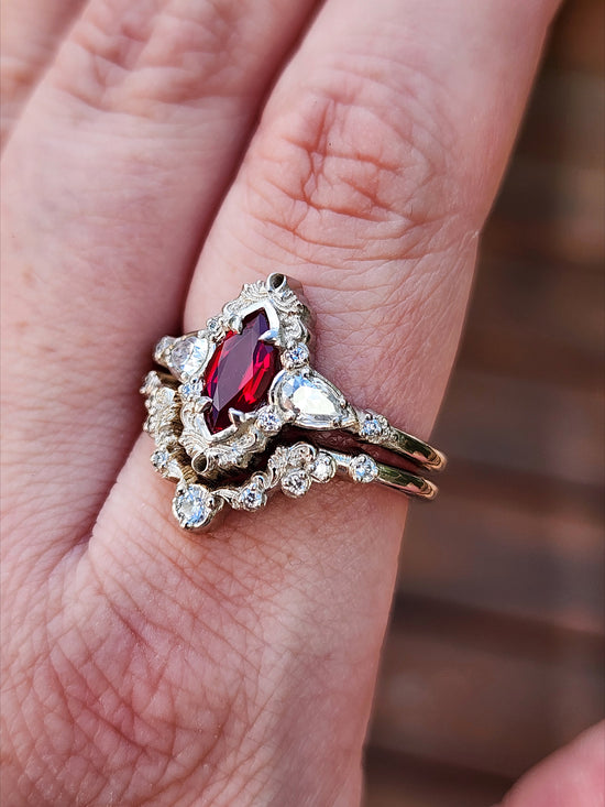Chatham Ruby Odette Marquise Engagement Ring Set image 6