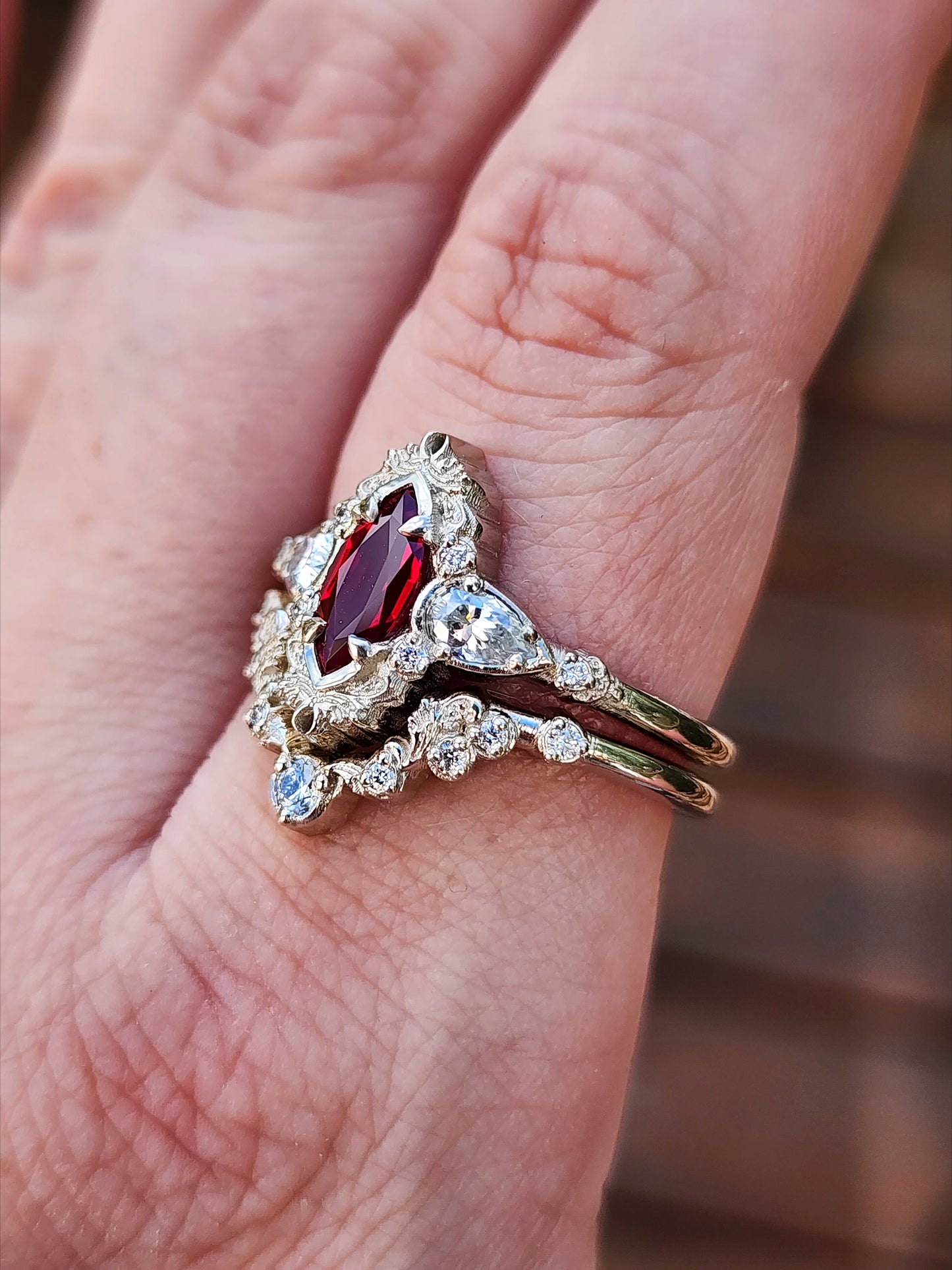 Chatham Ruby Odette Marquise Engagement Ring Set image 7