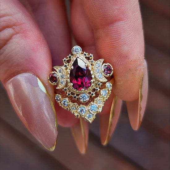 Pear Rhodolite Garnet Cosmos Engagement Ring Set with Diamond Stardust Chevron image 2
