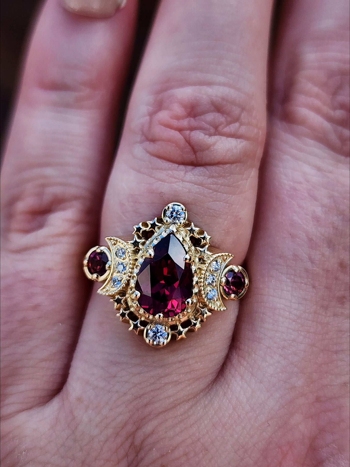 Pear Rhodolite Garnet Cosmos Engagement Ring Set with Diamond Stardust Chevron image 10