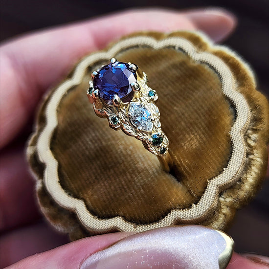 Nightshade Setting with alexandrite lab diamond marquise and forest green diamonds fantasy fairytale ring image 7