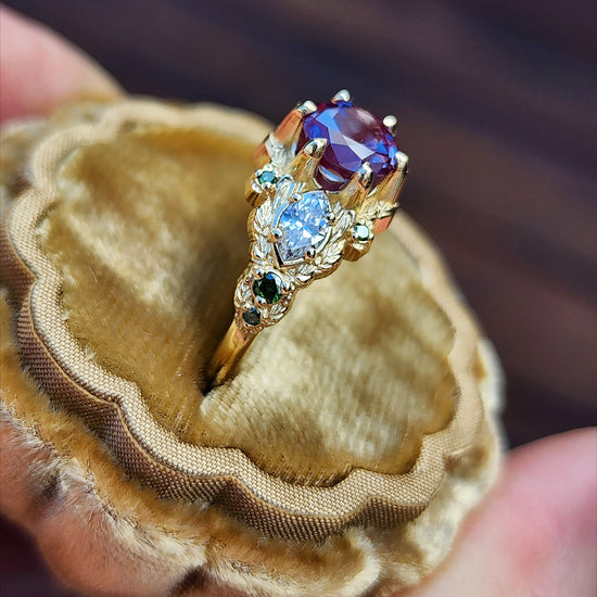 Nightshade Setting with alexandrite lab diamond marquise and forest green diamonds fantasy fairytale ring image 6