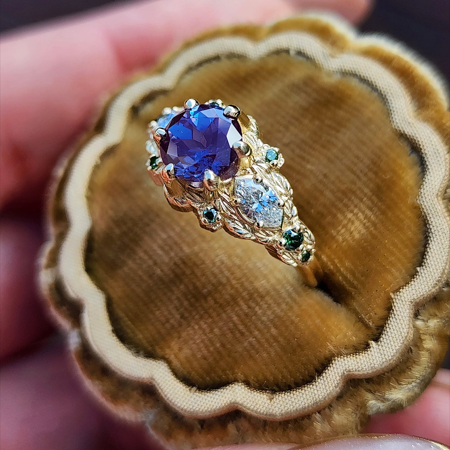 Nightshade Setting with alexandrite lab diamond marquise and forest green diamonds fantasy fairytale ring image 2