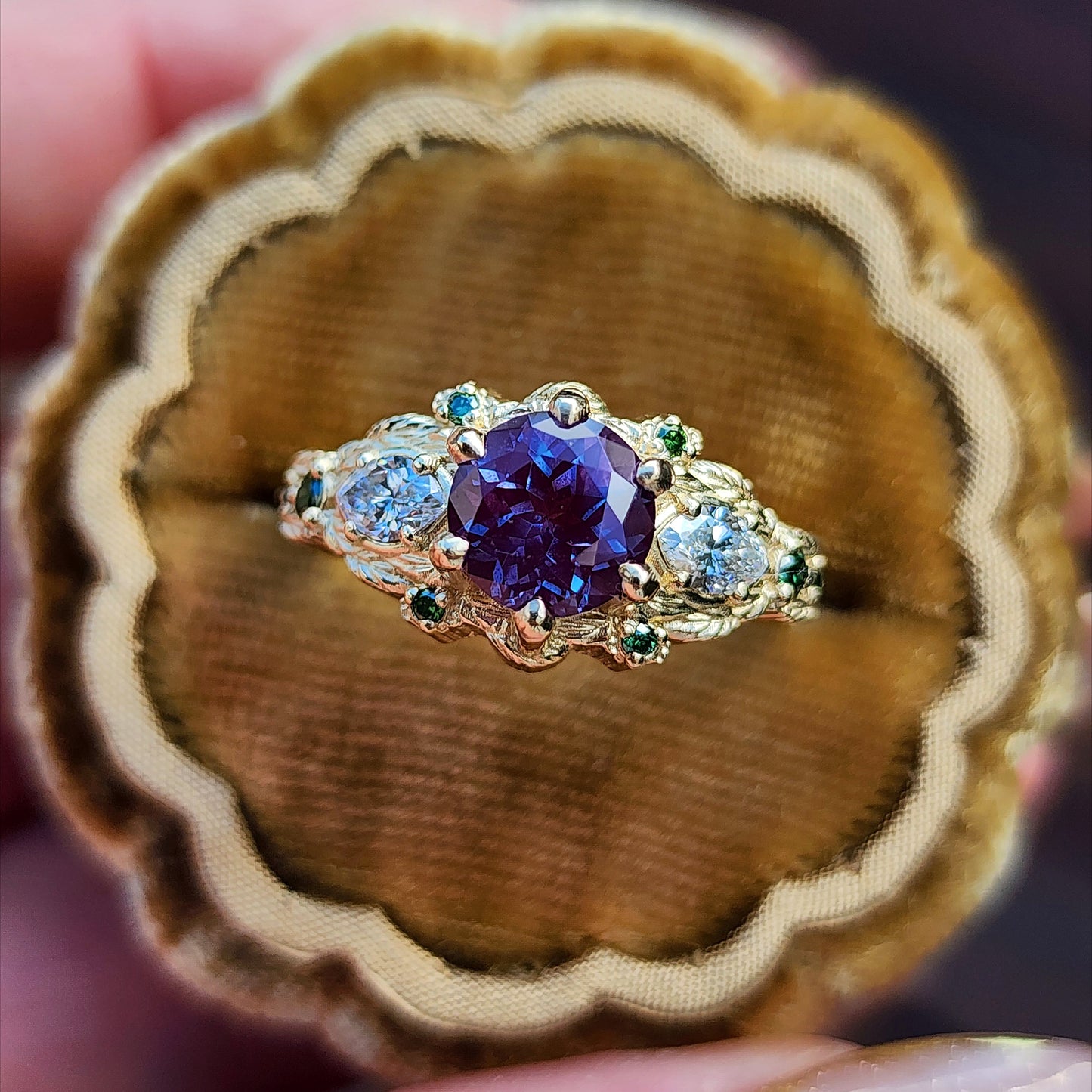 Nightshade Setting with alexandrite lab diamond marquise and forest green diamonds fantasy fairytale ring image 3