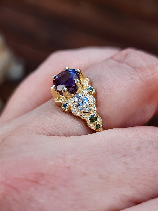Nightshade Setting with alexandrite lab diamond marquise and forest green diamonds fantasy fairytale ring image 11