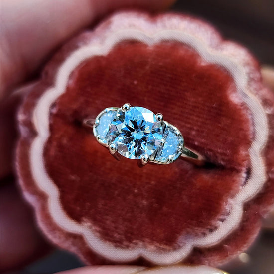 Diana 1.51ct Faint Blue Round Brilliant Diamond 3 Stone Half Moon Engagement Ring - 14k Palladium White Gold image 3