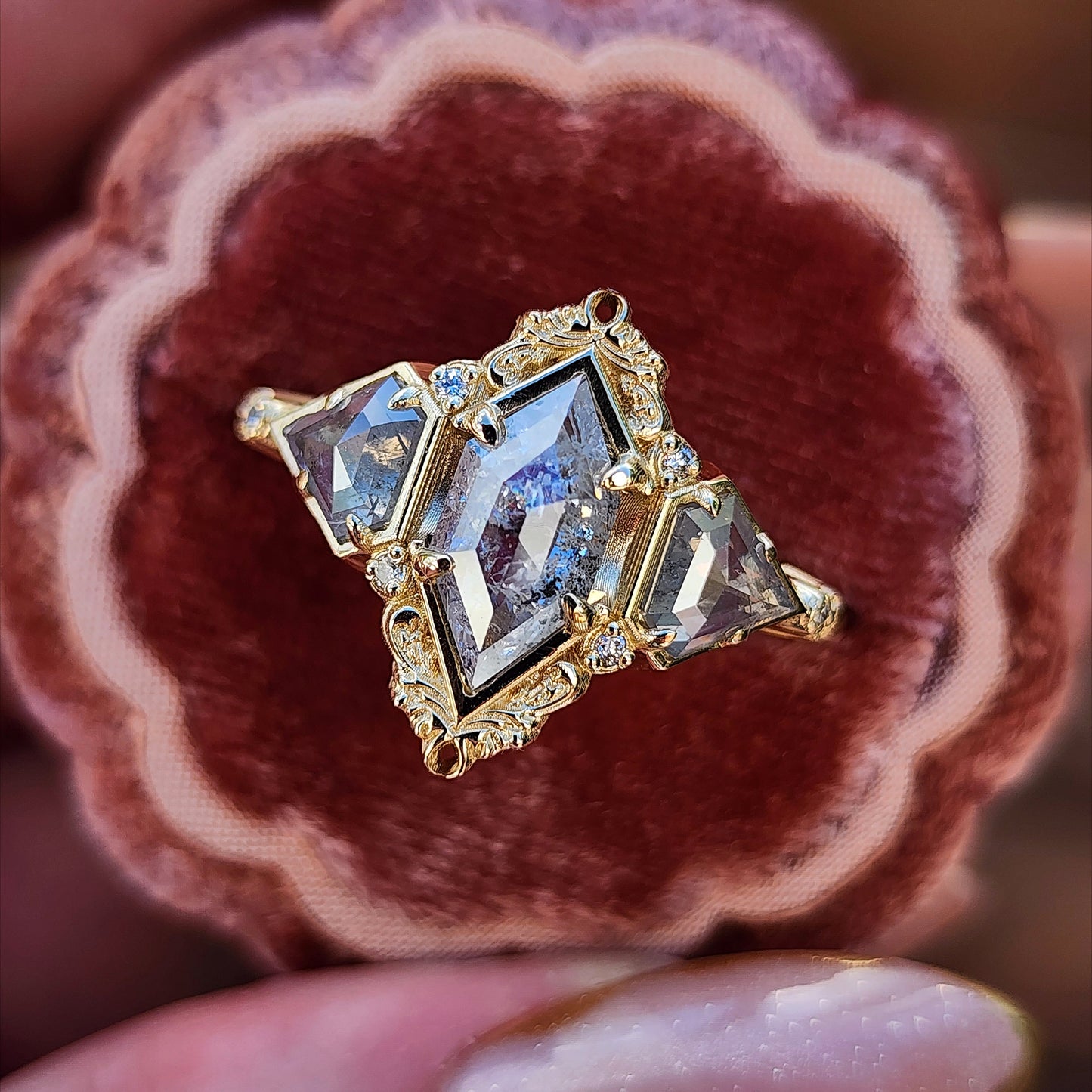 Art Deco Odette with Rose Cut Natural Diamonds 14k Yellow Gold image 1