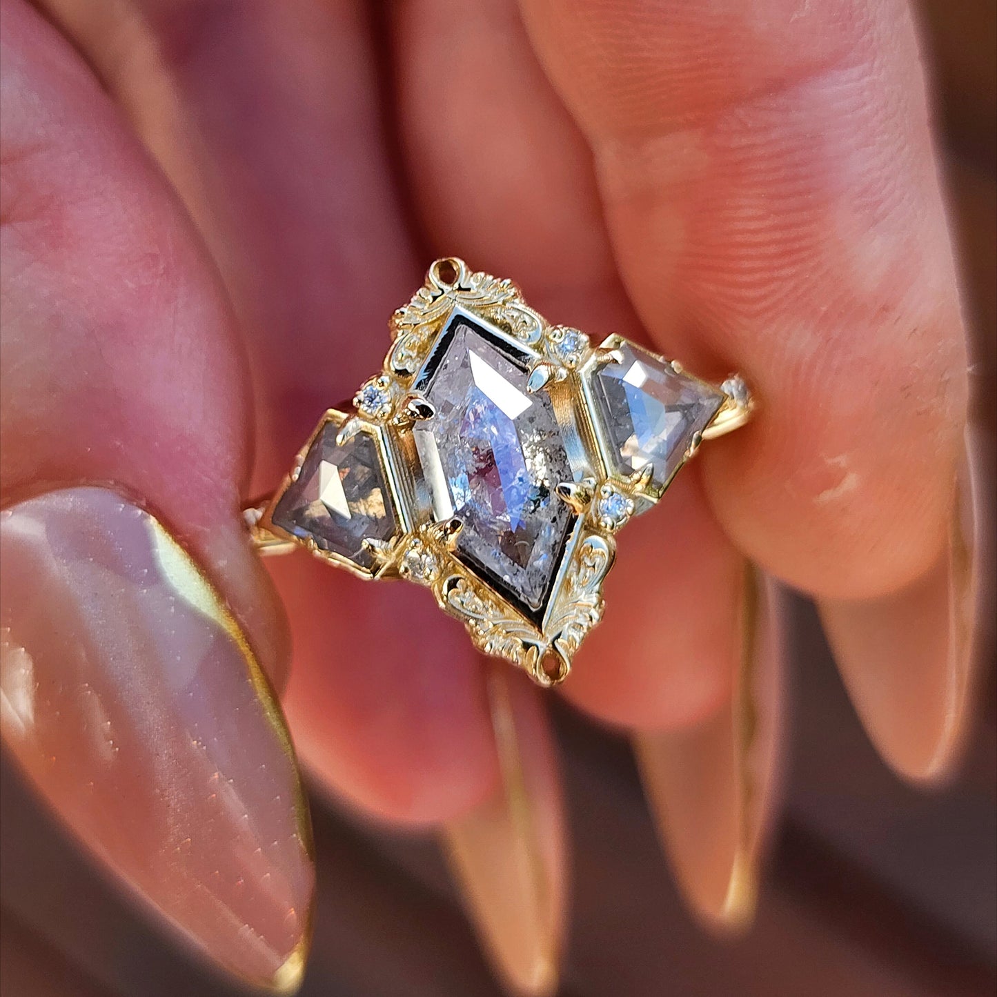 Art Deco Odette with Rose Cut Natural Diamonds 14k Yellow Gold image 2