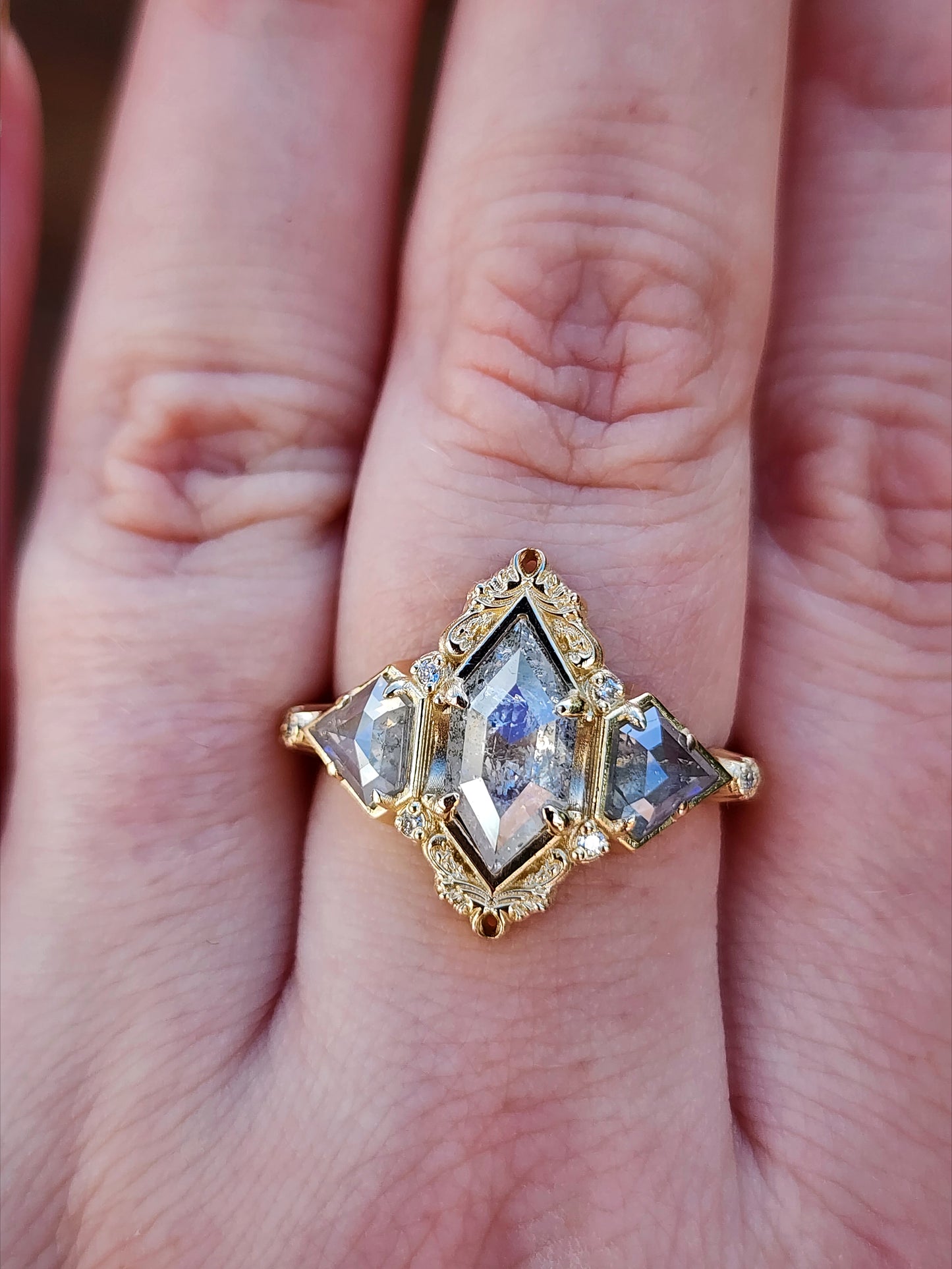 Art Deco Odette with Rose Cut Natural Diamonds 14k Yellow Gold image 8