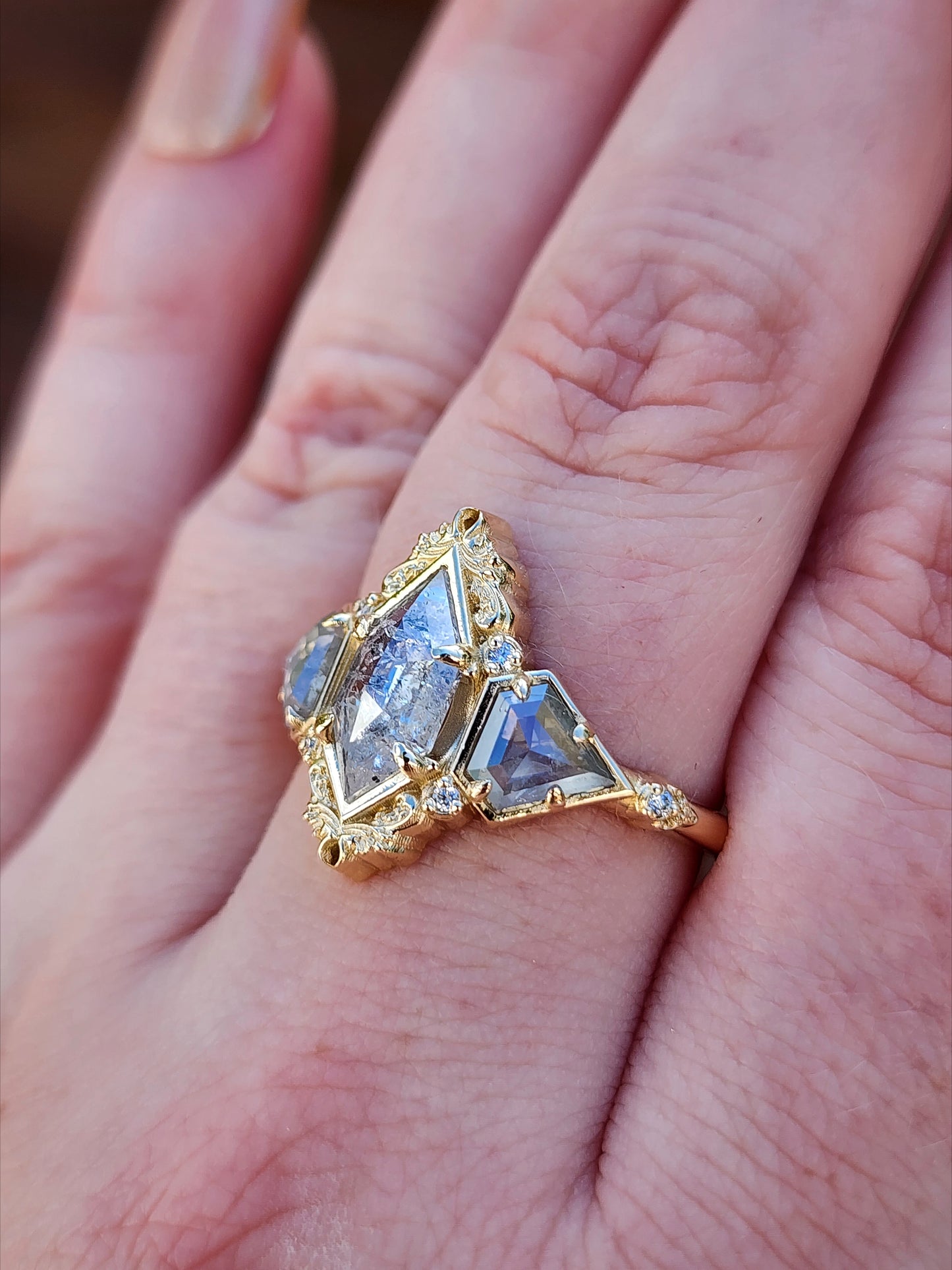 Art Deco Odette with Rose Cut Natural Diamonds 14k Yellow Gold image 11