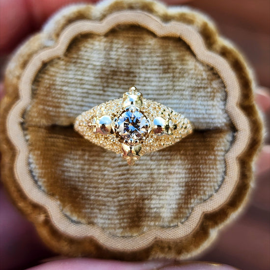 Catacomb 4 Skull Champagne Diamond Solitaire Gothic Engagement Ring 14k Yellow Gold image 1