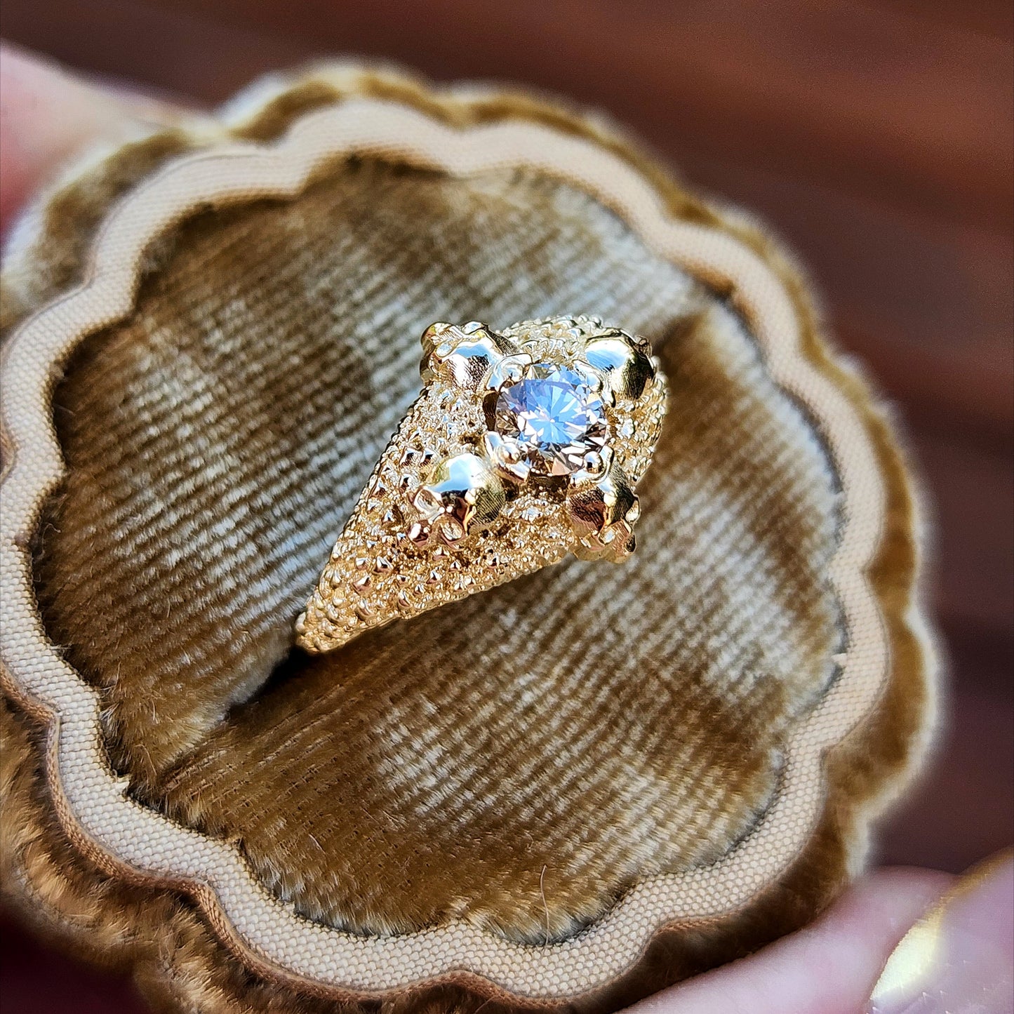 Catacomb 4 Skull Champagne Diamond Solitaire Gothic Engagement Ring 14k Yellow Gold image 5