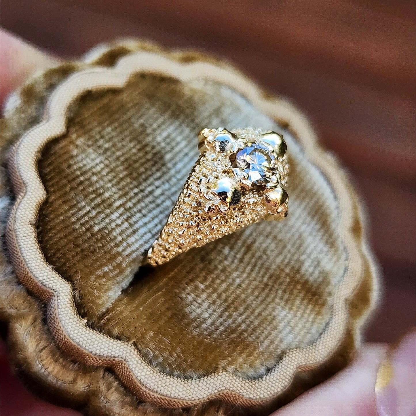 Catacomb 4 Skull Champagne Diamond Solitaire Gothic Engagement Ring 14k Yellow Gold image 6