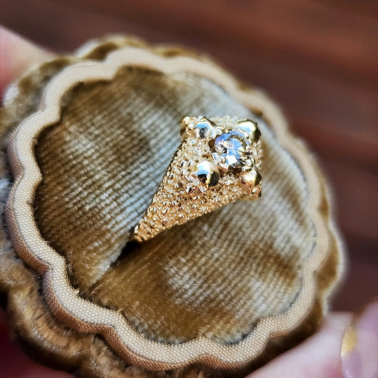 Catacomb 4 Skull Champagne Diamond Solitaire Gothic Engagement Ring 14k Yellow Gold image 6