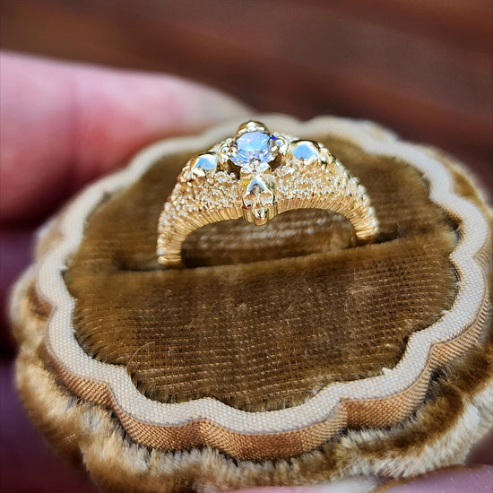 Catacomb 4 Skull Champagne Diamond Solitaire Gothic Engagement Ring 14k Yellow Gold image 8