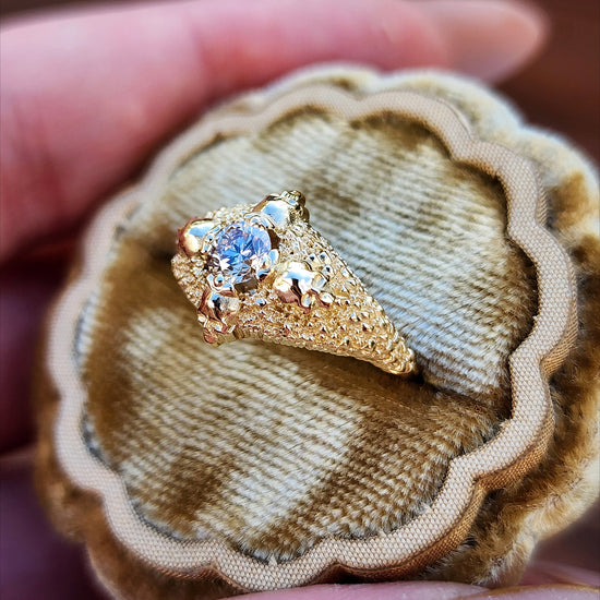 Catacomb 4 Skull Champagne Diamond Solitaire Gothic Engagement Ring 14k Yellow Gold image 7