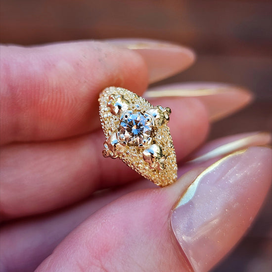 Catacomb 4 Skull Champagne Diamond Solitaire Gothic Engagement Ring 14k Yellow Gold image 3