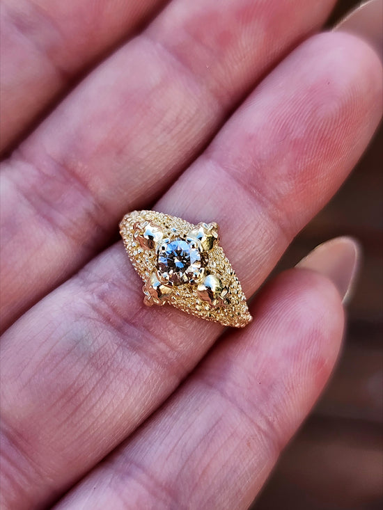 Catacomb 4 Skull Champagne Diamond Solitaire Gothic Engagement Ring 14k Yellow Gold image 10