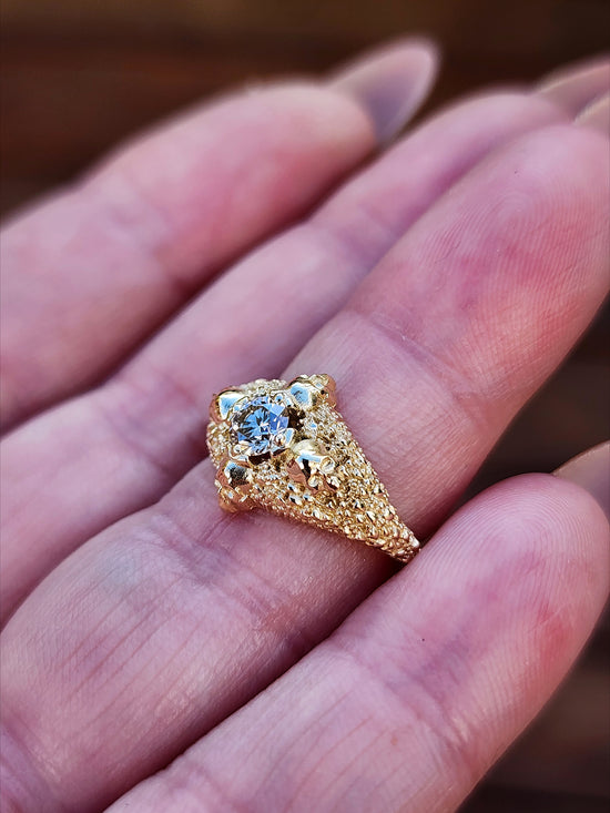 Catacomb 4 Skull Champagne Diamond Solitaire Gothic Engagement Ring 14k Yellow Gold image 11