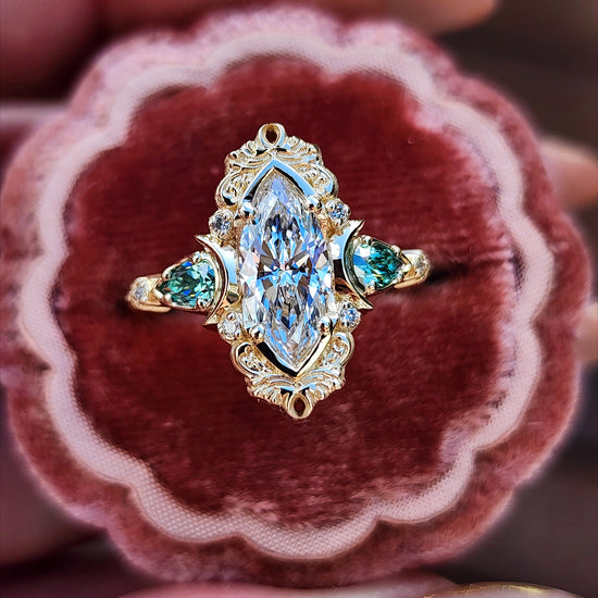 Moonlight Odette marquise engagement ring celestial filigree green moissanite pears delicate custom wedding ring anniversary image 3