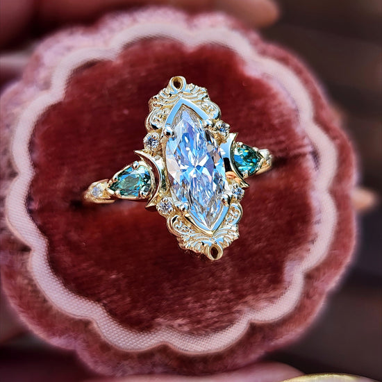 Moonlight Odette marquise engagement ring celestial filigree green moissanite pears delicate custom wedding ring anniversary image 4