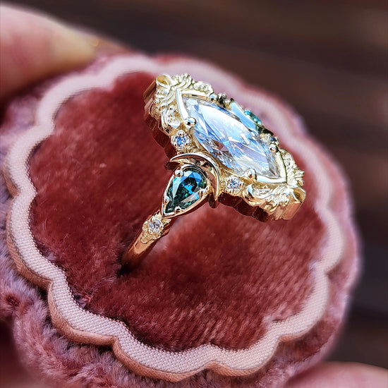 Moonlight Odette marquise engagement ring celestial filigree green moissanite pears delicate custom wedding ring anniversary image 6