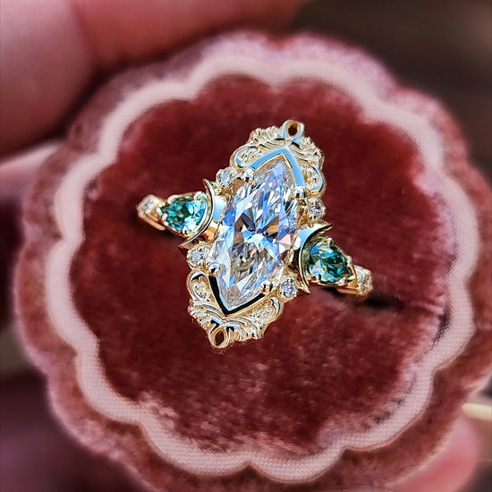 Moonlight Odette marquise engagement ring celestial filigree green moissanite pears delicate custom wedding ring anniversary image 7
