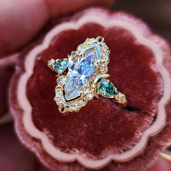 Moonlight Odette marquise engagement ring celestial filigree green moissanite pears delicate custom wedding ring anniversary image 8