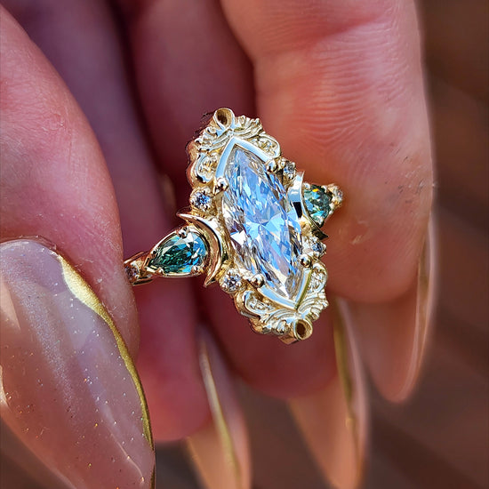 Moonlight Odette marquise engagement ring celestial filigree green moissanite pears delicate custom wedding ring anniversary image 10