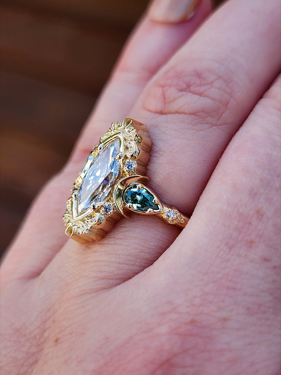Moonlight Odette marquise engagement ring celestial filigree green moissanite pears delicate custom wedding ring anniversary image 12