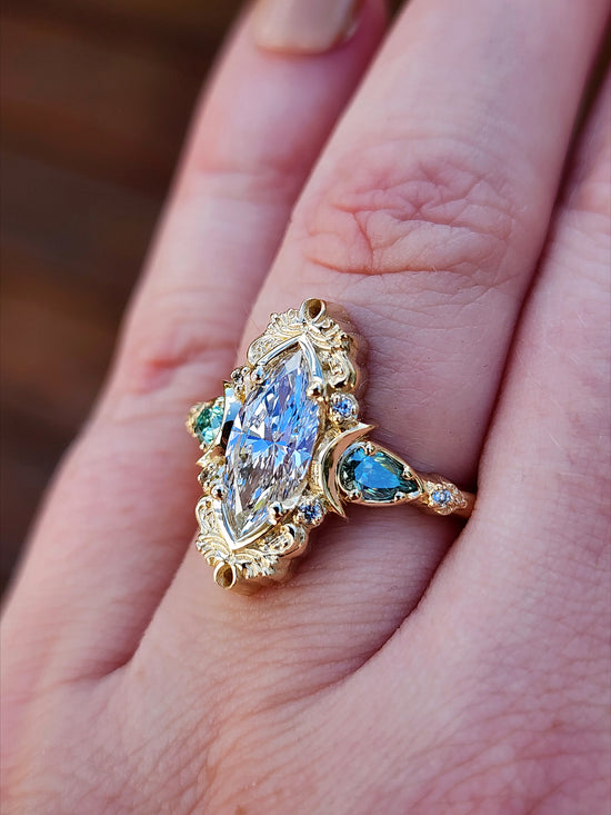 Moonlight Odette marquise engagement ring celestial filigree green moissanite pears delicate custom wedding ring anniversary image 14