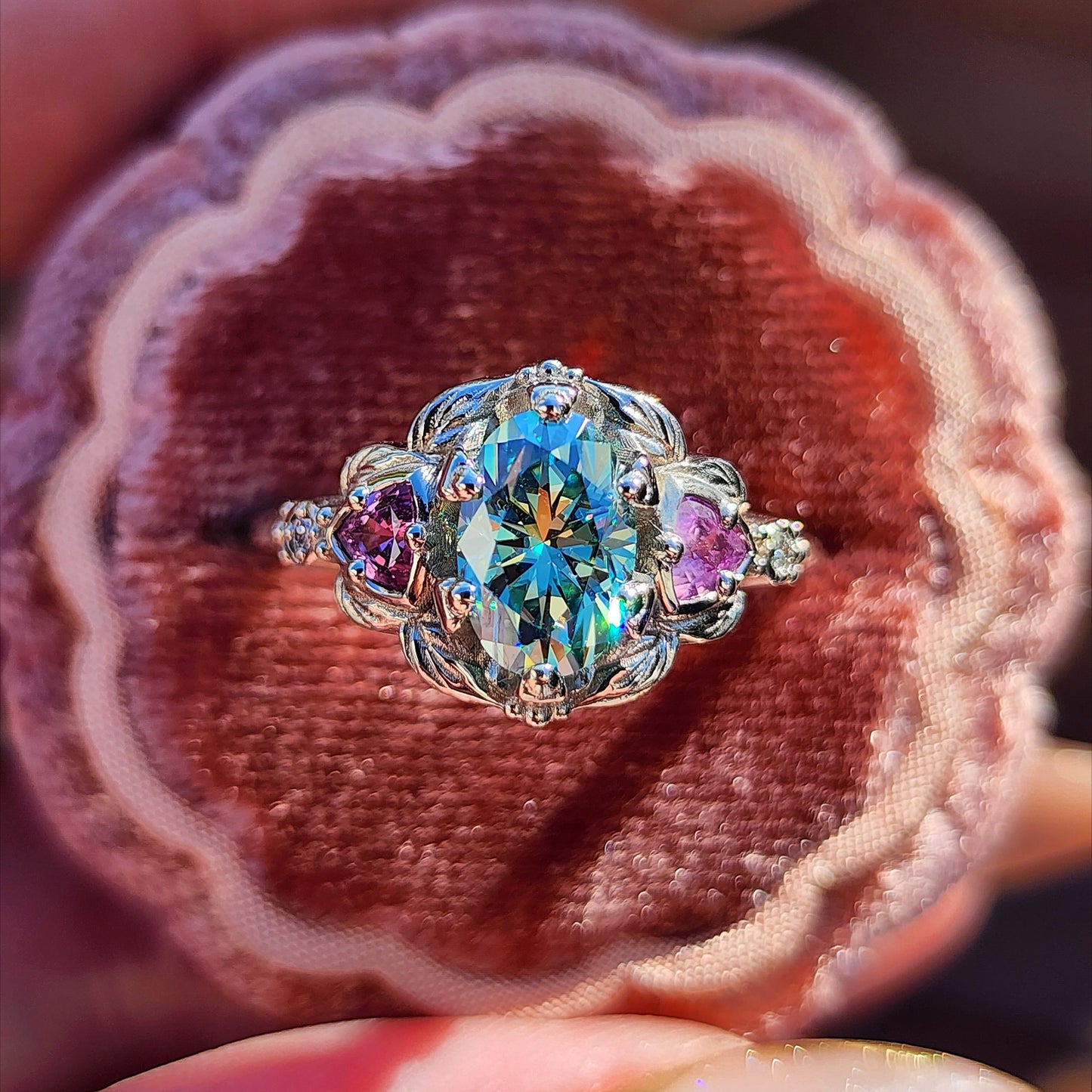 Dream Garden leaf trillion nature engagement ring prong set fantasy fairytale engagement right hand ring image 1