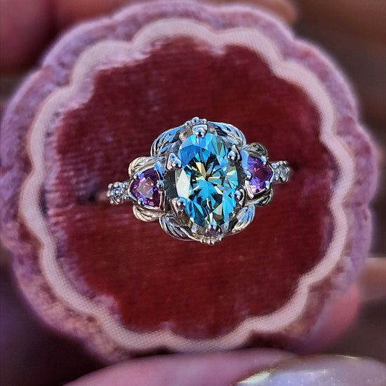 Dream Garden leaf trillion nature engagement ring prong set fantasy fairytale engagement right hand ring image 3