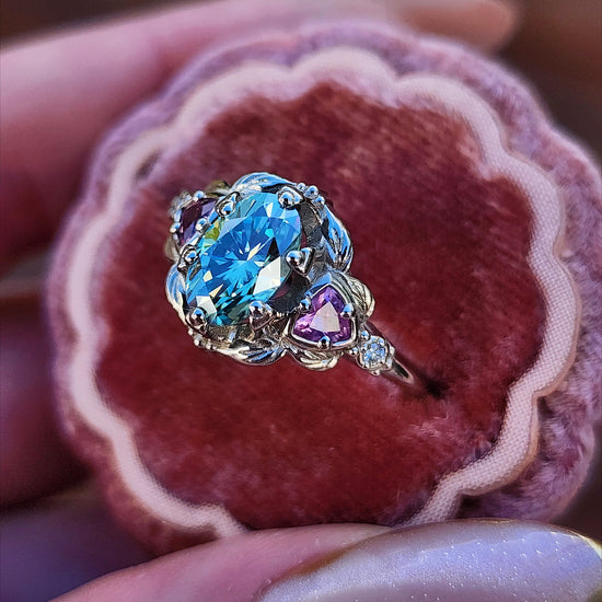 Dream Garden leaf trillion nature engagement ring prong set fantasy fairytale engagement right hand ring image 5