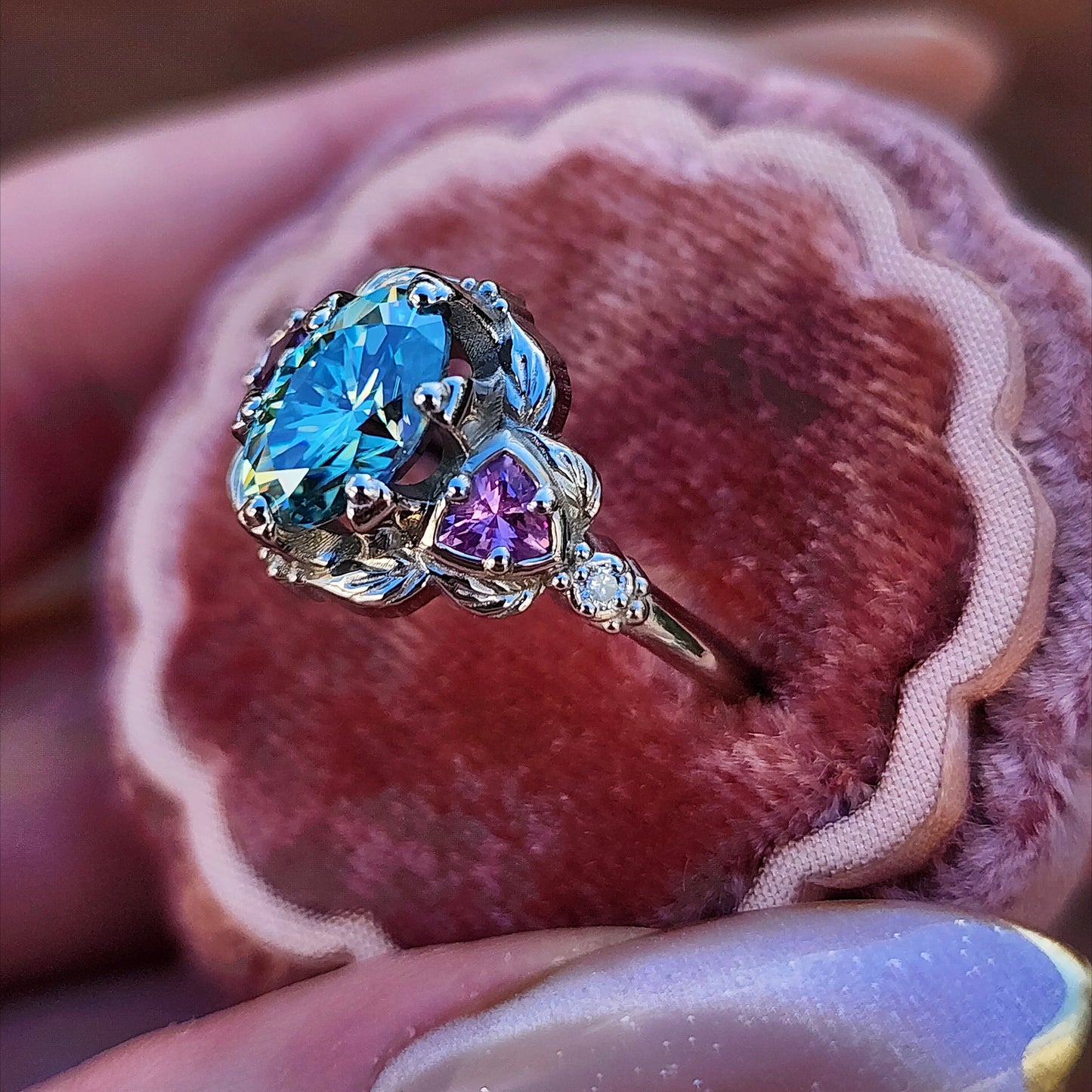 Dream Garden leaf trillion nature engagement ring prong set fantasy fairytale engagement right hand ring image 6