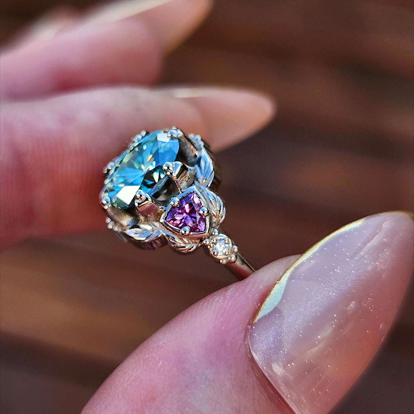 Dream Garden leaf trillion nature engagement ring prong set fantasy fairytale engagement right hand ring image 7