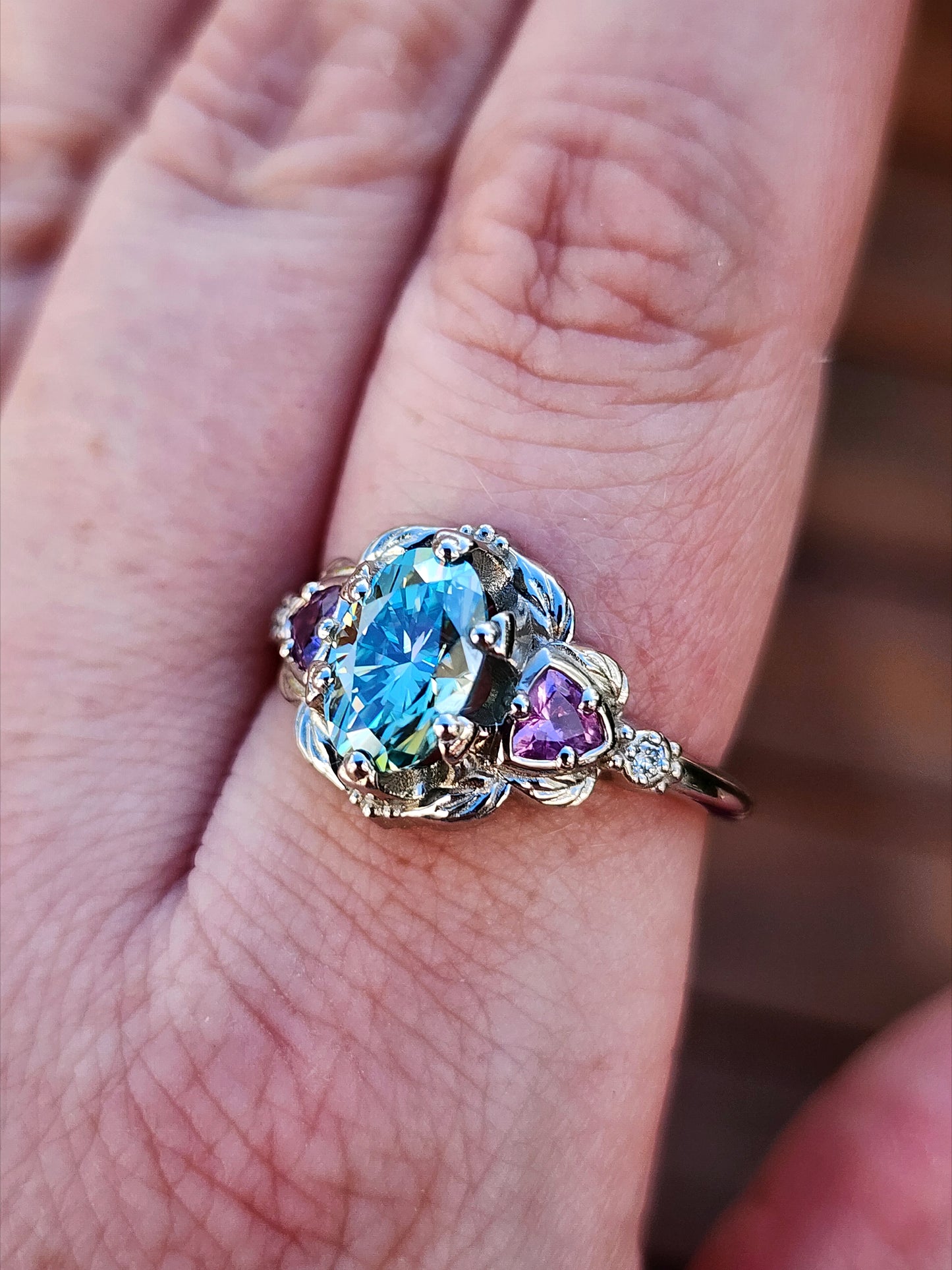 Dream Garden leaf trillion nature engagement ring prong set fantasy fairytale engagement right hand ring image 8