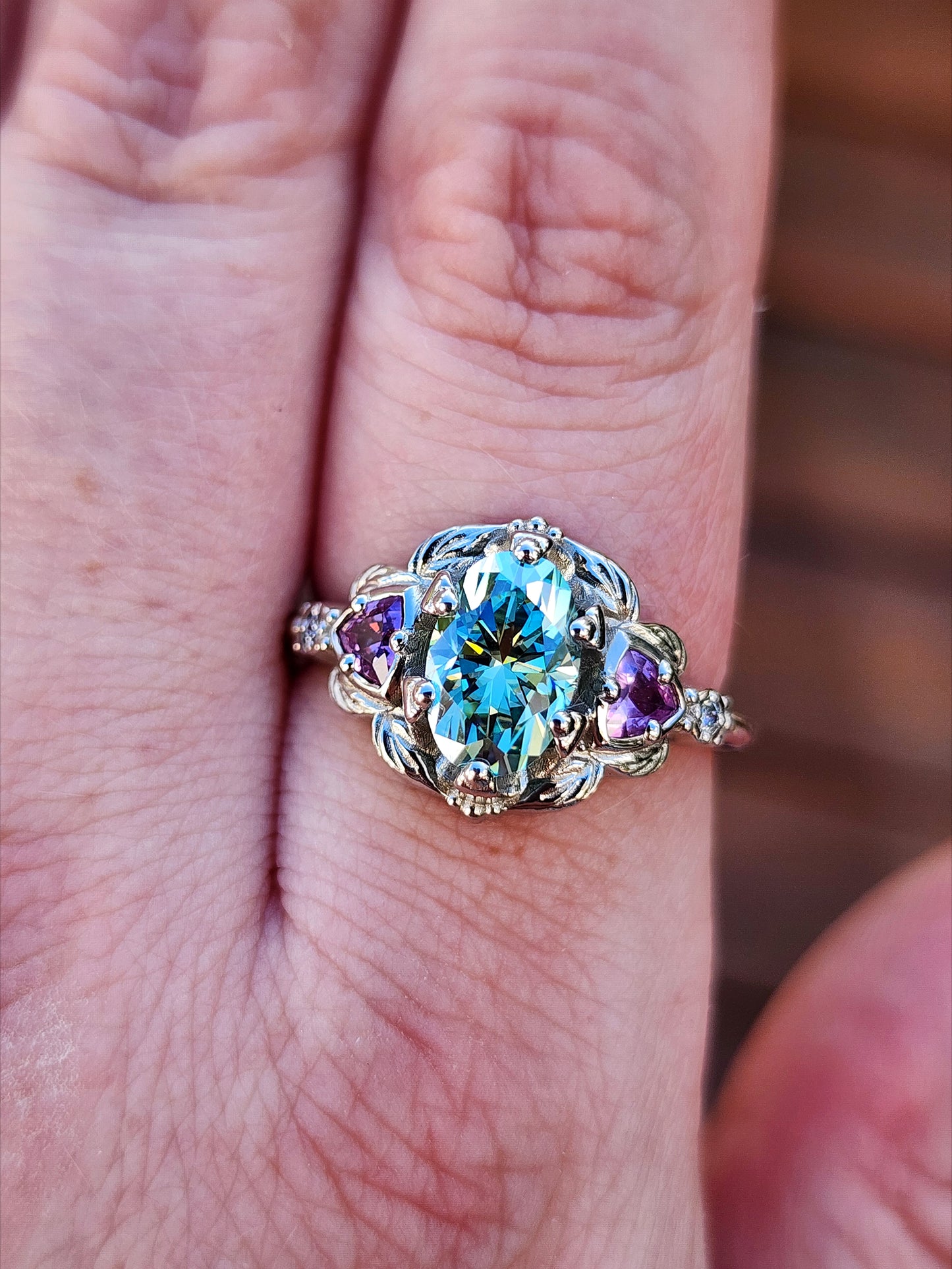 Dream Garden leaf trillion nature engagement ring prong set fantasy fairytale engagement right hand ring image 9