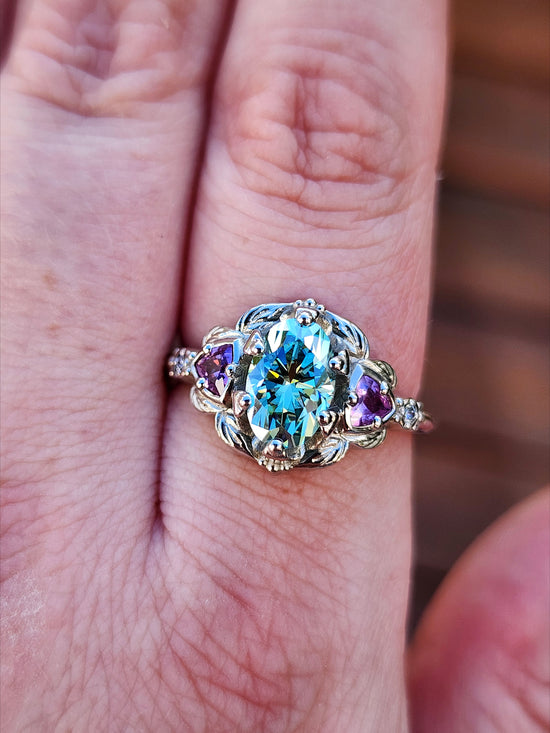 Dream Garden leaf trillion nature engagement ring prong set fantasy fairytale engagement right hand ring image 9