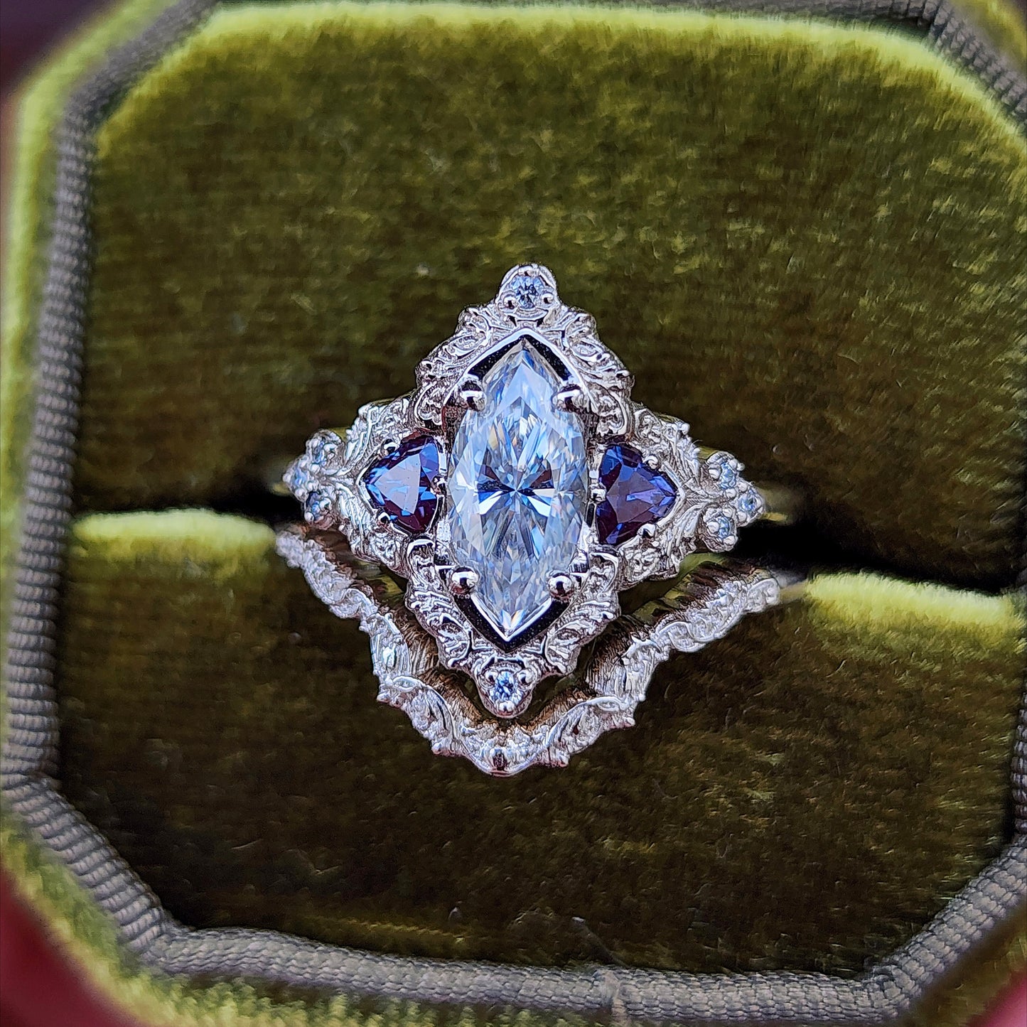 Marquise Moissanite and Alexandrite Delilah Engagement Ring with Wedding Band image  3