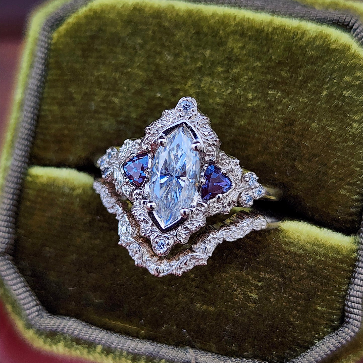 Marquise Moissanite and Alexandrite Delilah Engagement Ring with Wedding Band image  4
