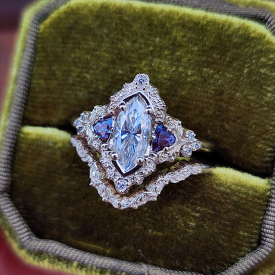 Marquise Moissanite and Alexandrite Delilah Engagement Ring with Wedding Band image  4